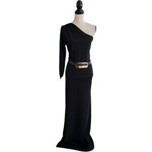 Orna Farho one shoulder black maxi dress size 38
